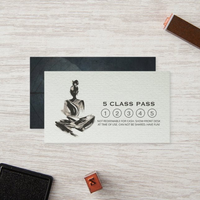 Yoga Instructor Meditation Brushstrokes Class Pass Loyalty Card (Front/Back In Situ)