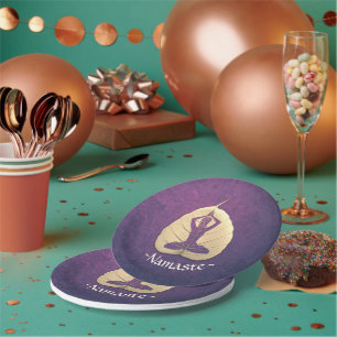 YOGA Instructor Meditation Pose Bodhi Leaf Cut Art Paper Plate