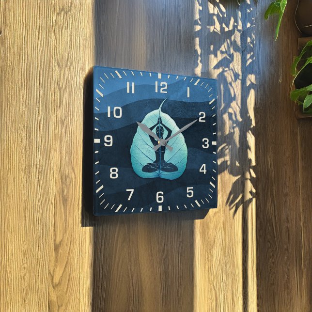 YOGA Instructor Meditation Pose Bodhi Leaf Cut Art Square Wall Clock (Creator Uploaded)