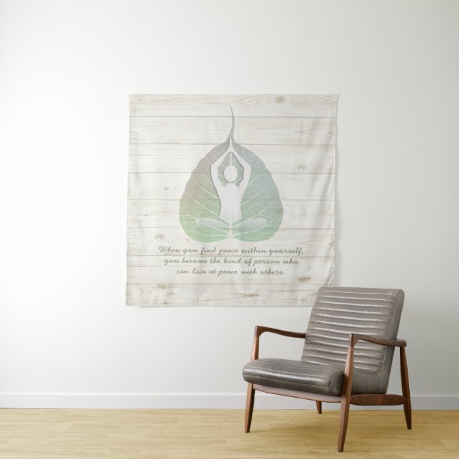 Yoga Instructor Meditation Pose Bodhi Leaf Quotes Tapestry (In Situ)