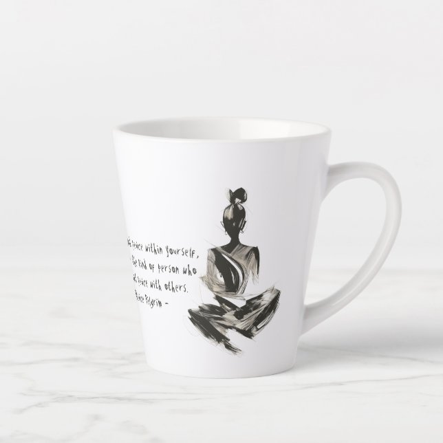 Yoga Instructor Meditation Pose Brush Stroke Quote Latte Mug (Right)