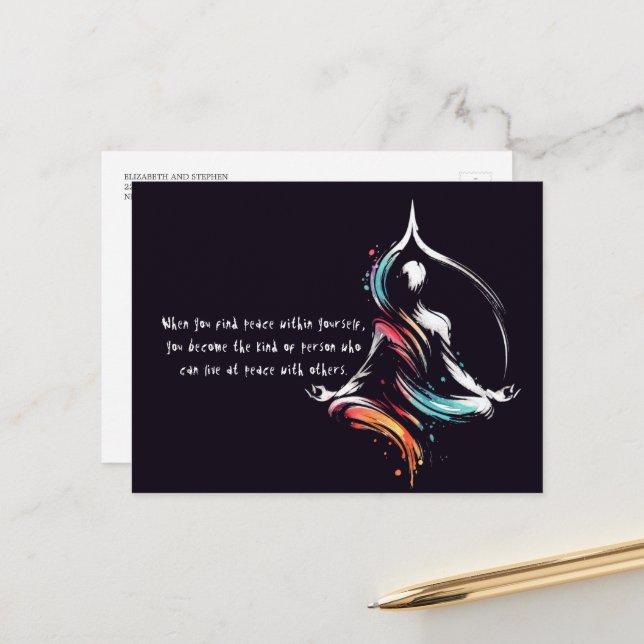 Yoga Instructor Meditation Pose Brush Stroke Quote Postcard (Front/Back In Situ)