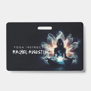 Yoga Instructor Meditation Pose Glowing Mist Lotus Badge