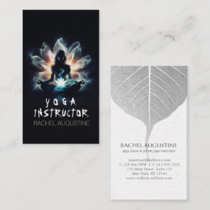 Yoga Instructor Meditation Pose Glowing Mist Lotus Business Card