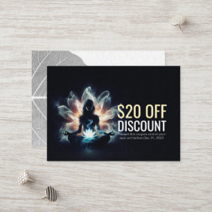 Yoga Instructor Meditation Pose Glowing Mist Lotus Discount Card