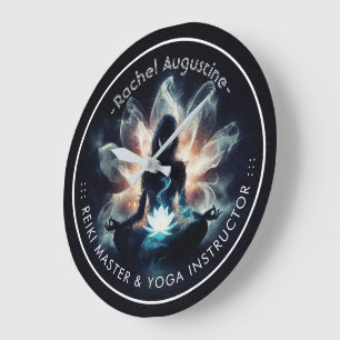 Yoga Instructor Meditation Pose Glowing Mist Lotus Large Clock