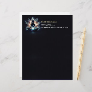 Yoga Instructor Meditation Pose Glowing Mist Lotus Letterhead