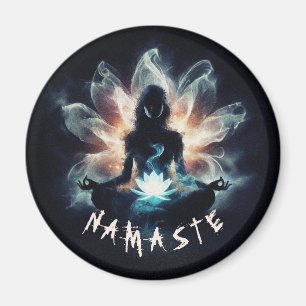 Yoga Instructor Meditation Pose Glowing Mist Lotus Magnet