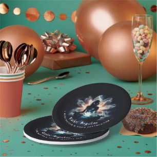 Yoga Instructor Meditation Pose Glowing Mist Lotus Paper Plate