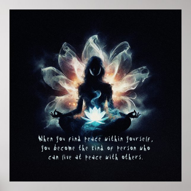 Yoga Instructor Meditation Pose Glowing Mist Lotus Poster (Front)