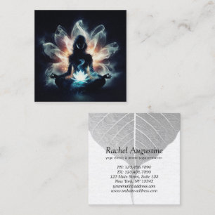 Yoga Instructor Meditation Pose Glowing Mist Lotus Square Business Card