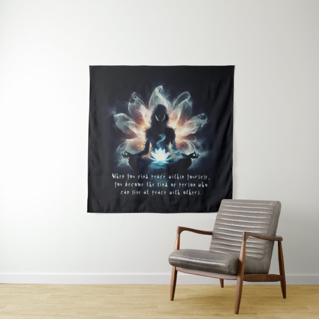 Yoga Instructor Meditation Pose Glowing Mist Lotus Tapestry (In Situ)