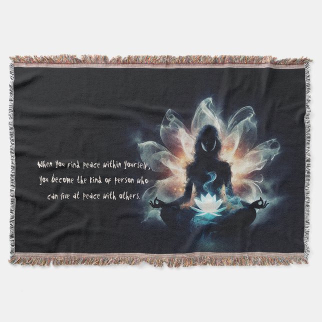 Yoga Instructor Meditation Pose Glowing Mist Lotus Throw Blanket (Front)