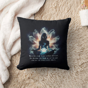 Yoga Instructor Meditation Pose Glowing Mist Lotus Throw Pillow
