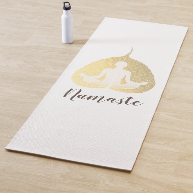 Yoga Instructor Meditation Pose Gold Bodhi Leaf Mat (In Situ)