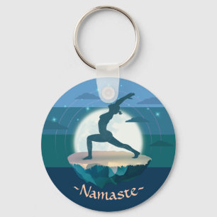 Yoga Instructor Meditation Pose Moon Flying Island Keychain