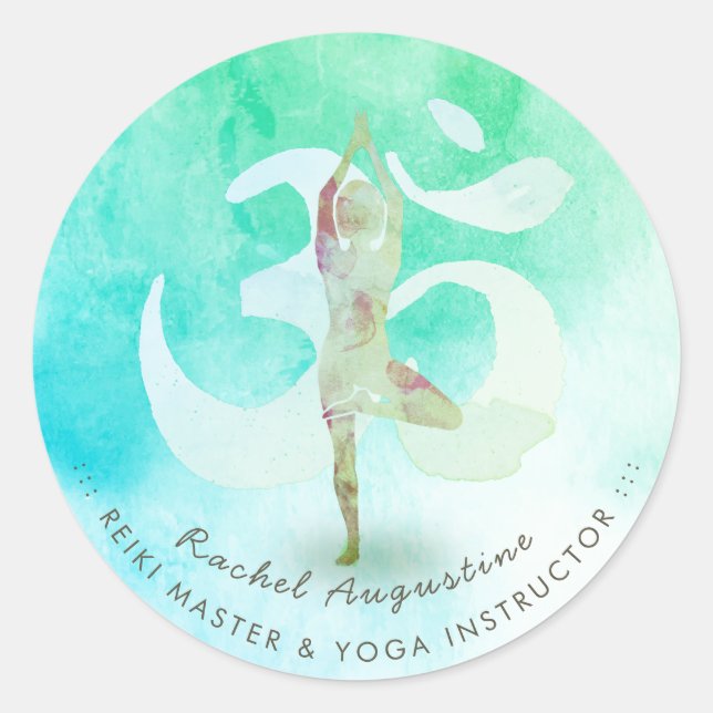 Yoga Instructor Meditation Pose Om Symbol Address Classic Round Sticker (Front)