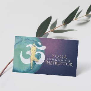 Yoga Instructor Meditation Pose OM Symbol Purple Business Card