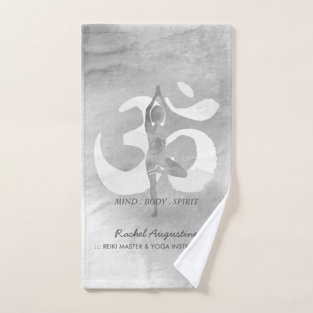 YOGA Instructor Meditation Tree Pose Om Sign Quote Bath Towel Set (Hand Towel)