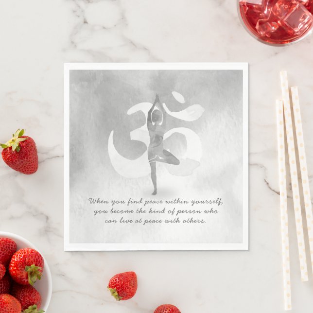 YOGA Instructor Meditation Tree Pose Om Sign Quote Napkin (Insitu)