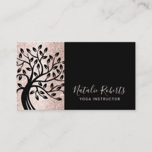 Yoga Instructor Modern Blush Pink Black Life Tree  Business Card