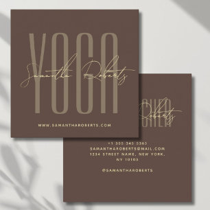 Yoga instructor modern typography script brown  square business card