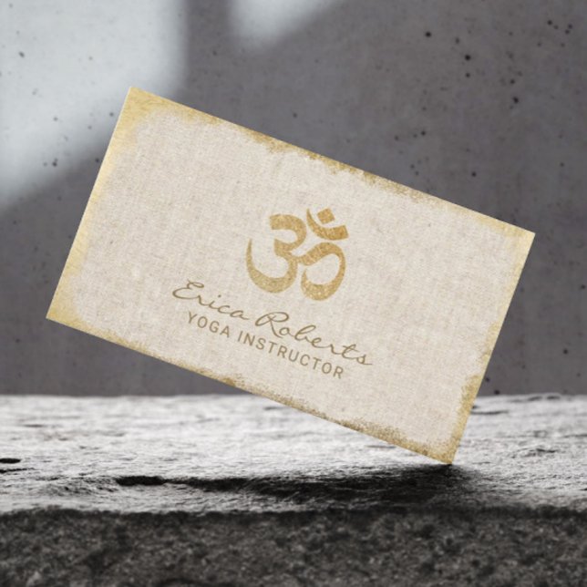 Yoga Instructor Om Symbol Gold Grunge Framed Linen Business Card (Creator Uploaded)