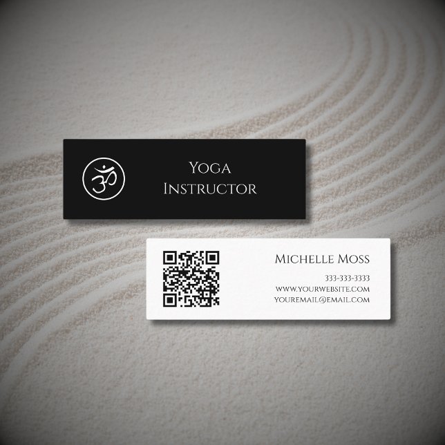 Yoga Instructor Om Symbol QR code Black Mini Business Card (Creator Uploaded)