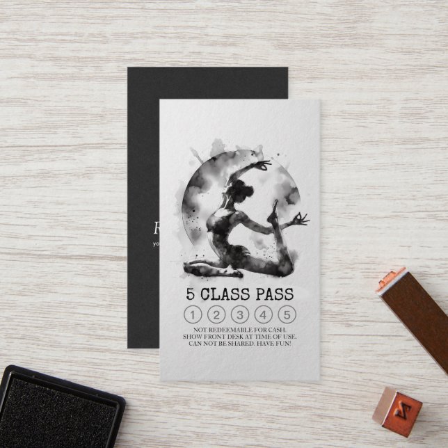 Yoga Instructor One-Legged King Pose 5 Class Pass Loyalty Card (Front/Back In Situ)