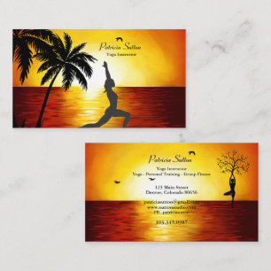 Yoga Instructor Palm Trees Ocean Sunset Silhouette Business Card
