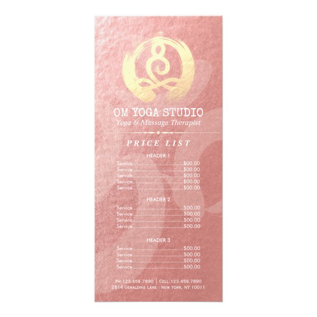 YOGA Instructor Price List Meditation Pose Zen OM Rack Card (Front)