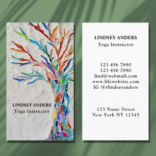Yoga Instructor Rainbow Coloured Tree Business Car Card