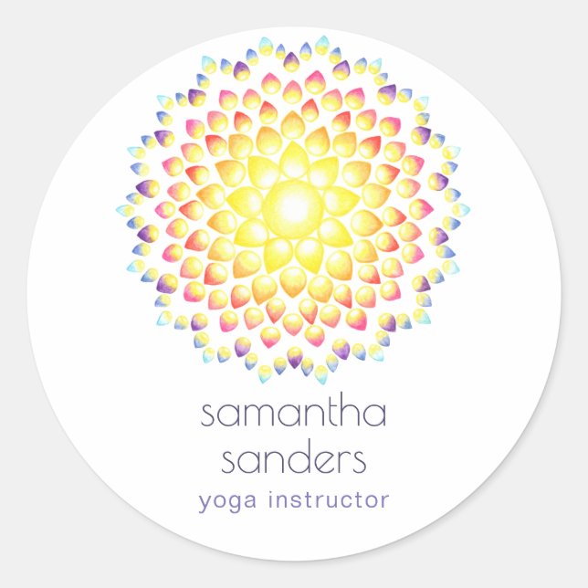 Yoga Instructor Rainbow Colourful Mandala  Classic Round Sticker (Front)