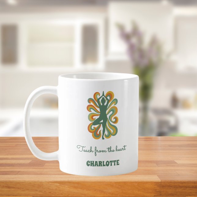 Yoga instructor retro swirls name quote coffee mug (Creator Uploaded)
