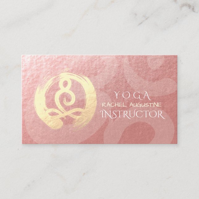 Yoga Instructor Rose Gold Meditation Pose ZEN OM Business Card (Front)