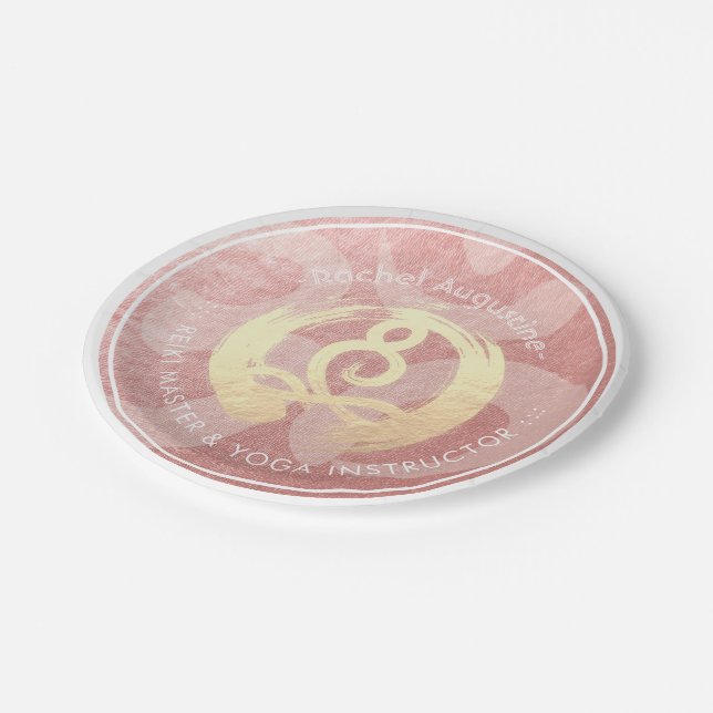 Yoga Instructor Rose Gold Meditation Pose ZEN OM Paper Plate (Angled)