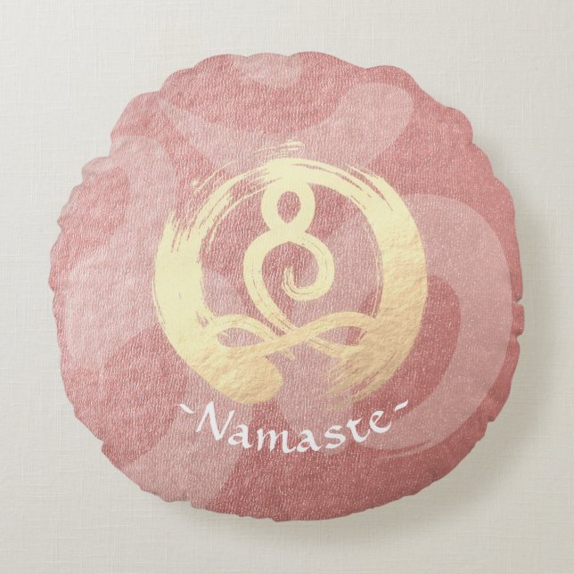 Yoga Instructor Rose Gold Meditation Pose ZEN OM Round Pillow (Front)