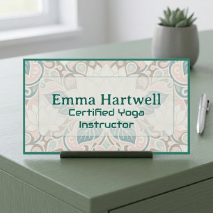 Yoga Instructor Sacred Lotus Mandala Minimal Teal  Business Card