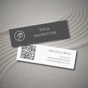 Yoga Instructor Simple Om Symbol QR code Grey Mini Business Card