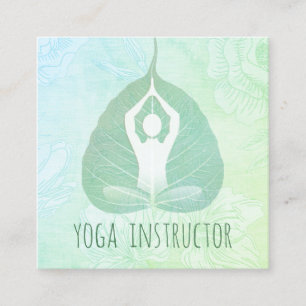 Yoga Instructor Studio Meditation Pose Bodhi Leaf  Square Business Card