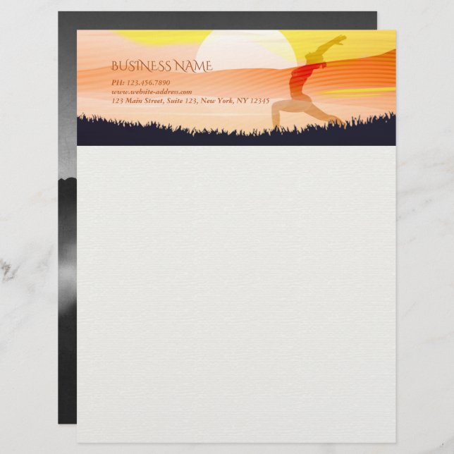 Yoga Instructor Sun Salutation Crescent Moon Pose  Letterhead (Front/Back)