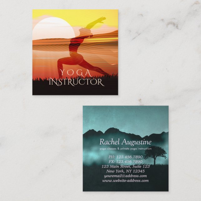 Yoga Instructor Sun Salutation Crescent Moon Pose Square Business Card (Front/Back)