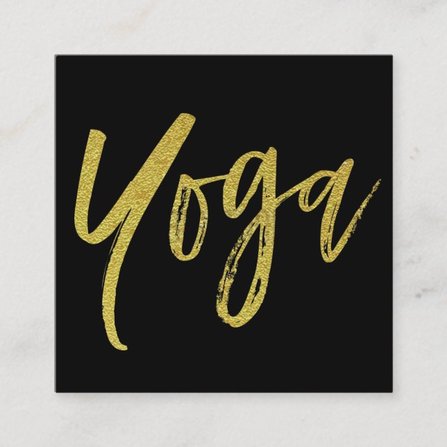 *~* Yoga Instructor Teacher Black Gold Modern Square Business Card (Front)