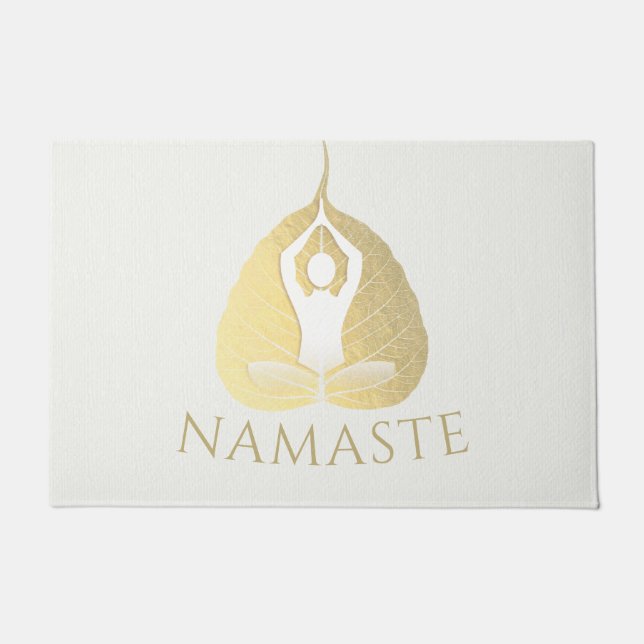 Yoga instructor Welcome Meditation Pose Bodhi Leaf Doormat (Front)