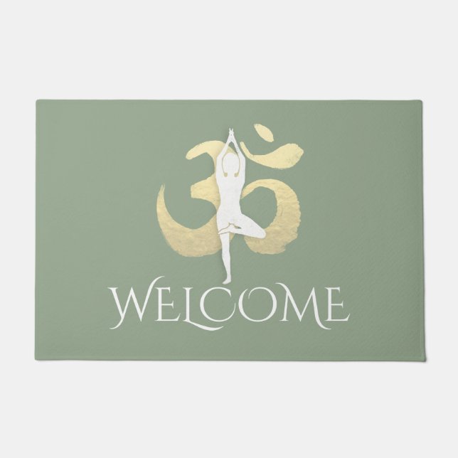 Yoga instructor Welcome Meditation Pose OM Symbol Doormat (Front)