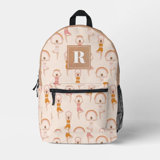 Yoga Instructor Women Yoga Pose Pink Monogram Printed Backpack (Front)