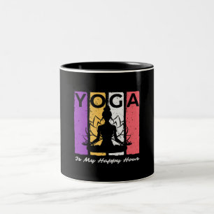 Yoga Is My Happy Hour Vintage Yoga Saying Two-Tone Coffee Mug
