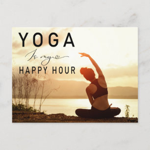 Yoga is my happy hour Woman posing yoga  Postcard