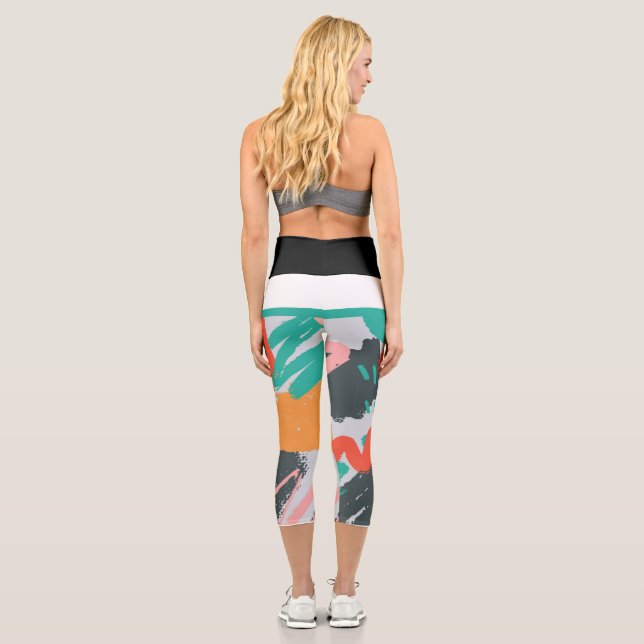 Yoga Leggings High Waisted Capris Hand painting ab (Back)