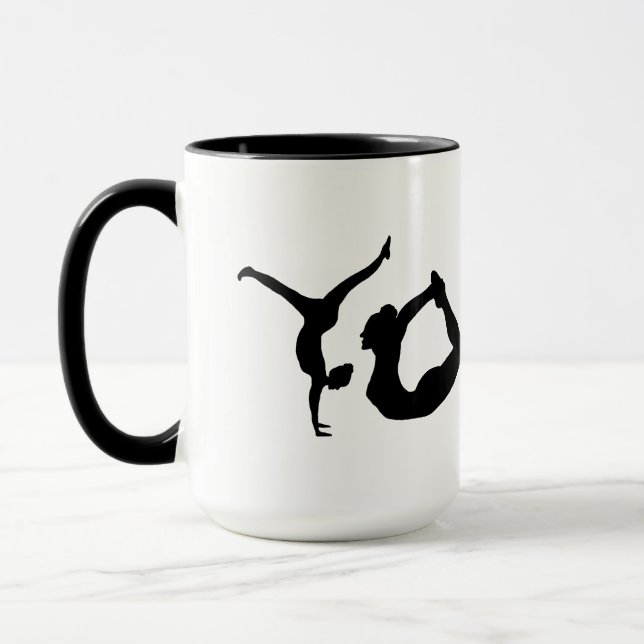 Yoga Letter Positions Black Silhouettes Mug (Left)